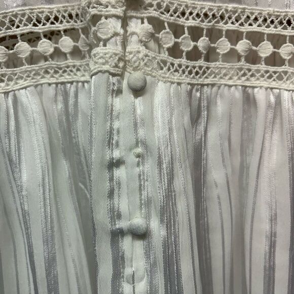 Reclaimed Vintage White Long Sleeve A-line Dress Size 6 Lace Ruffle Open Back - Picture 7 of 9